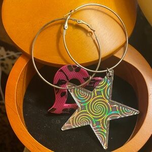Holographic Star and Pink Heart Hoop Earrings